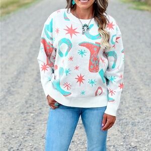 Bibi The Boot Scoot Rodeo Cowgirl Sweater Small